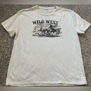 Wild West Horses T-Shirt - Vintage Y2K White Tee Shirt - Mens XL